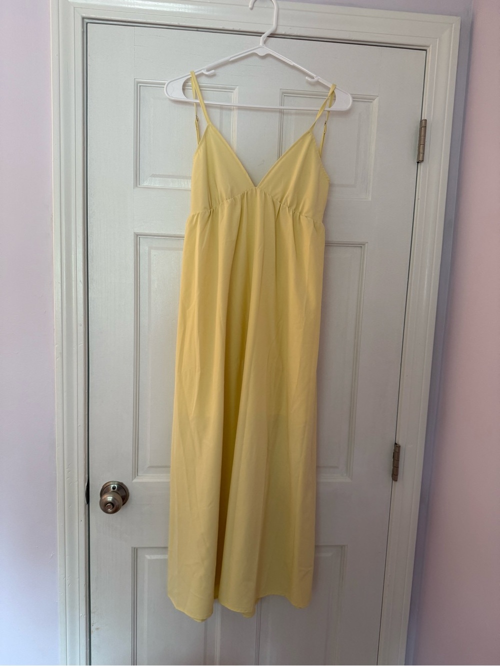 SHEIN Pale Yellow Backless Slip Dress with Spaghetti Straps